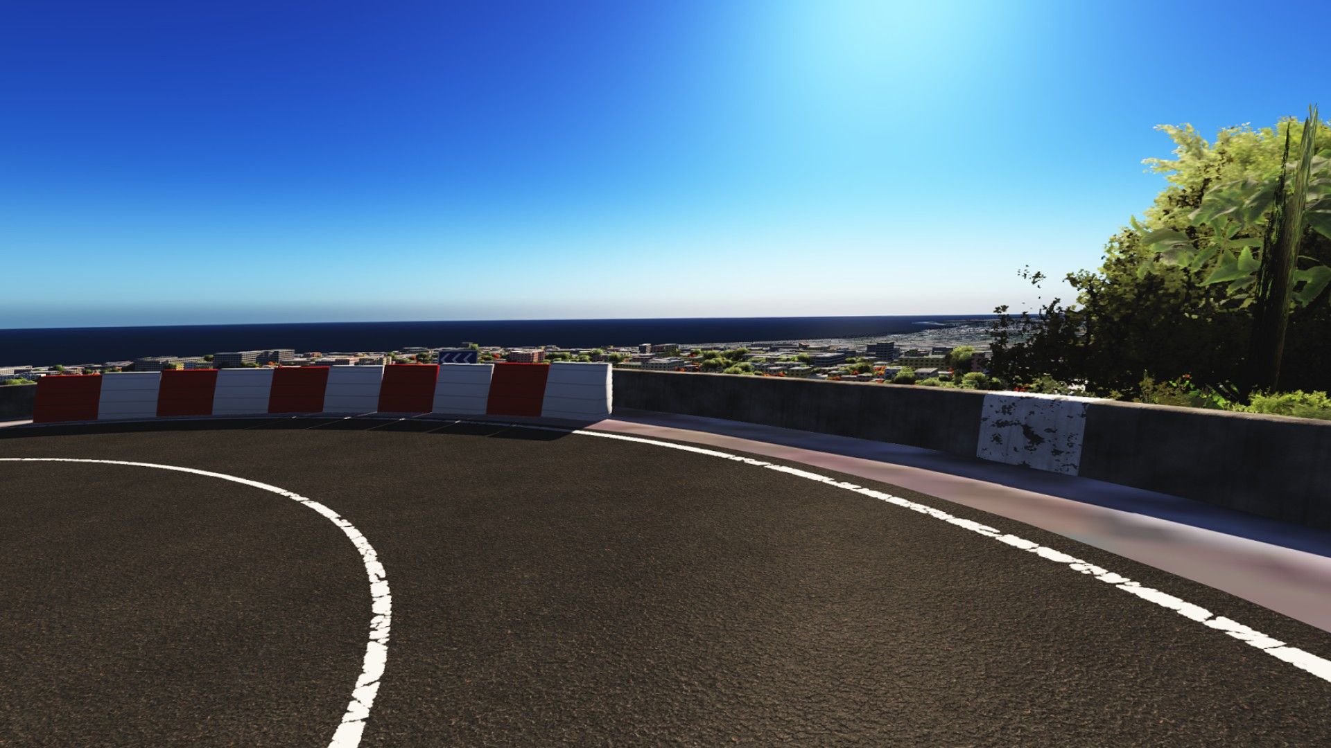 In-game render: Hairpin 1, above Saint-Denis, km 0.9