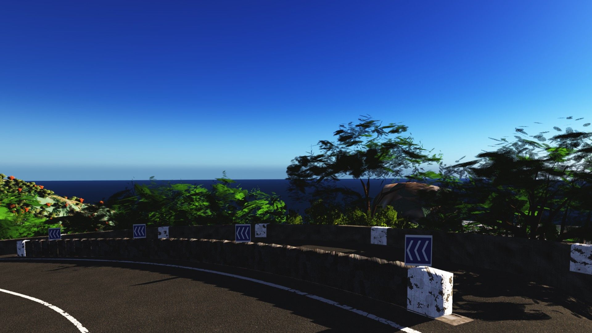 In-game render: Lookout bend, whitewashed parapets, km 3.8