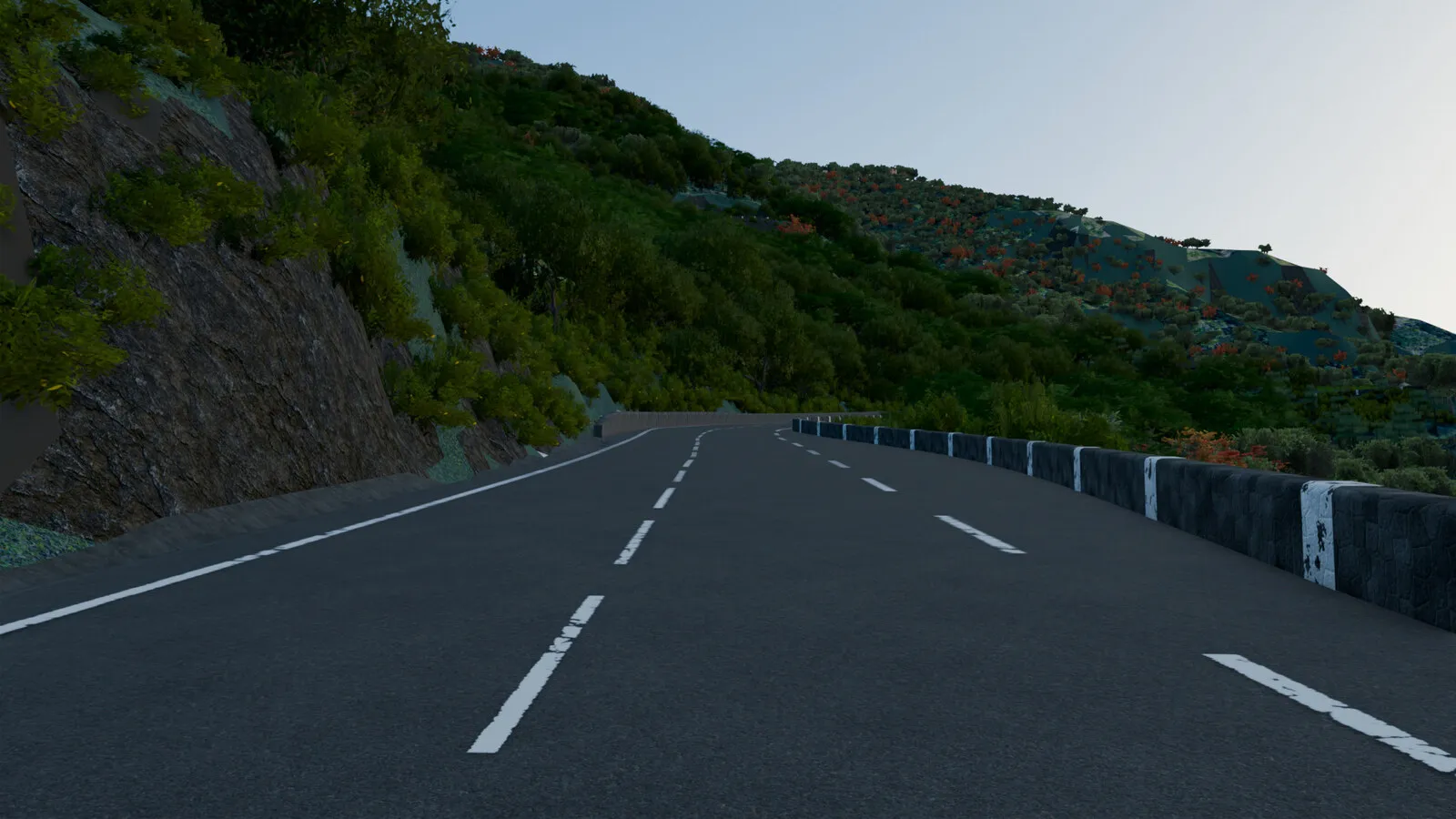 Driver view in the first switchbacks