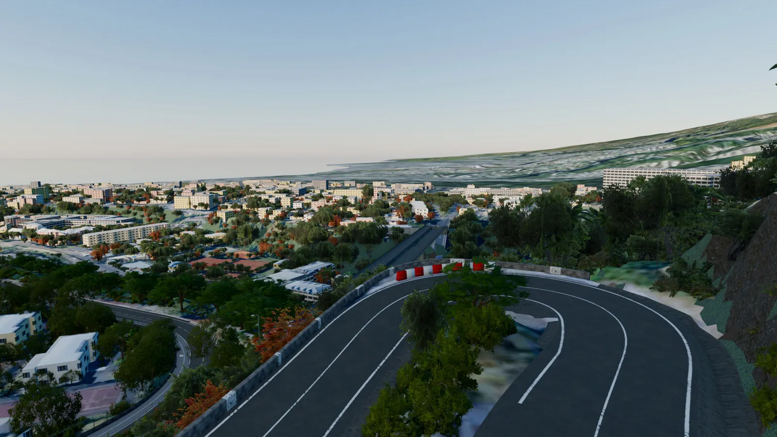 Hairpin 1 from above, over Saint-Denis and the ocean