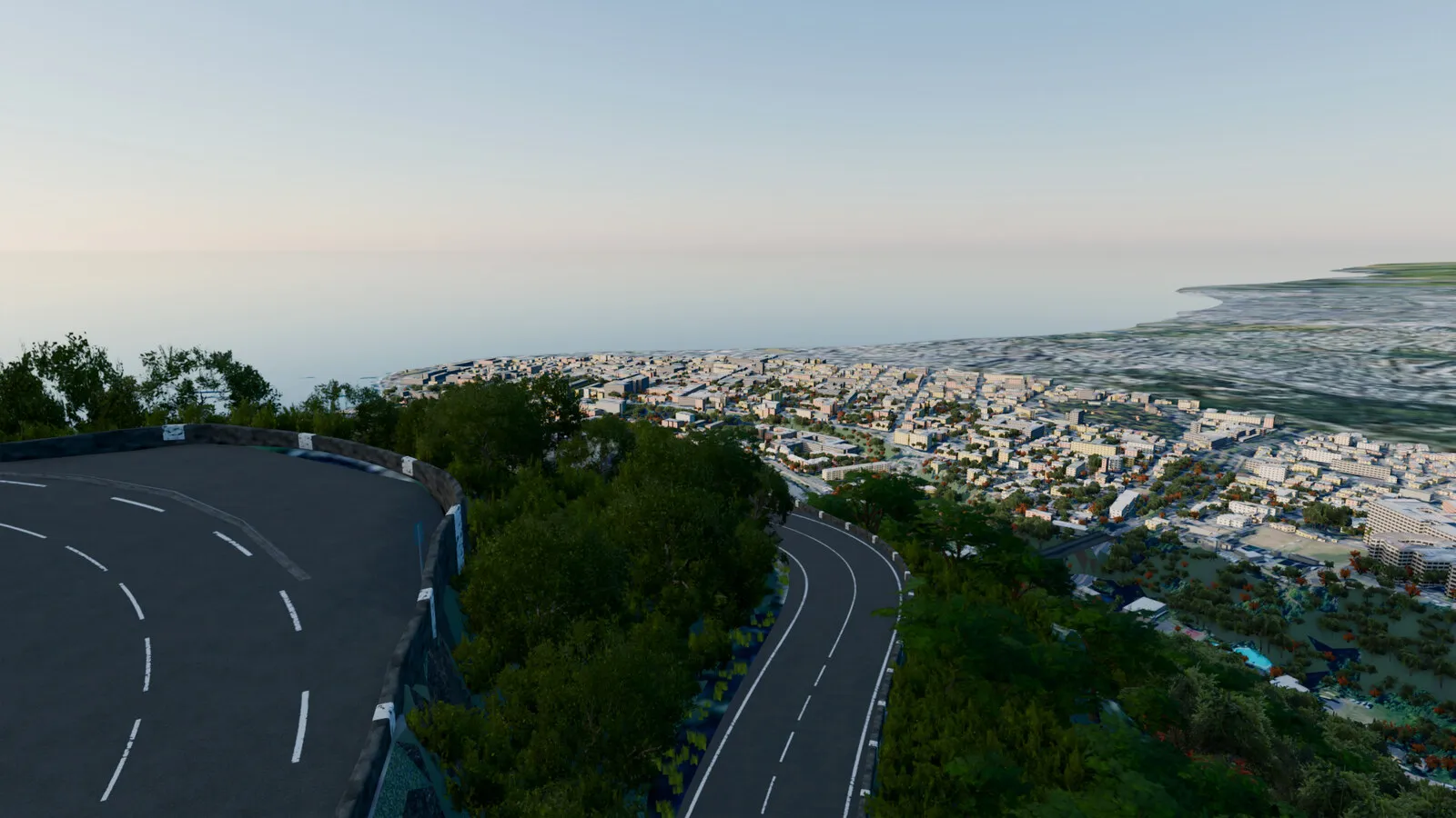 A hairpin with a basalt parapet, facing the city and the ocean